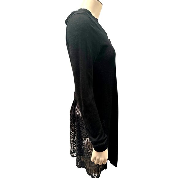 CCC Black Lace Trimmed Long Cardigan Sweater With Scalloped Front Edges Size Med - Picture 2 of 7
